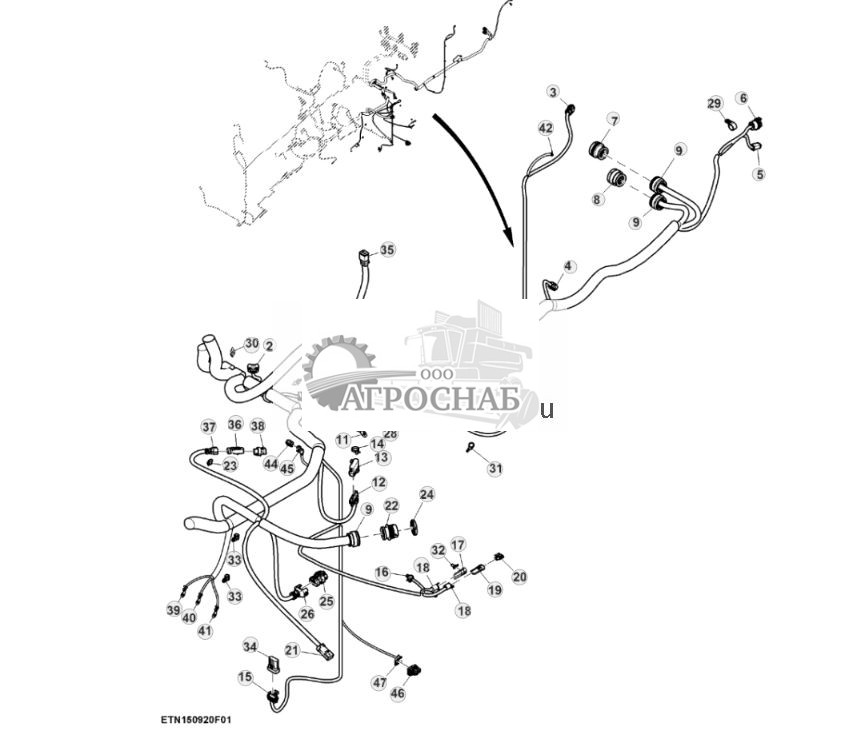 Жгут проводов шасси, с системой ActiveCommand Steering™ (ACS™) и резервным насосом, 15,0 L, двигатель FT4 (45) (804101 - ) - ST906660 258.jpg